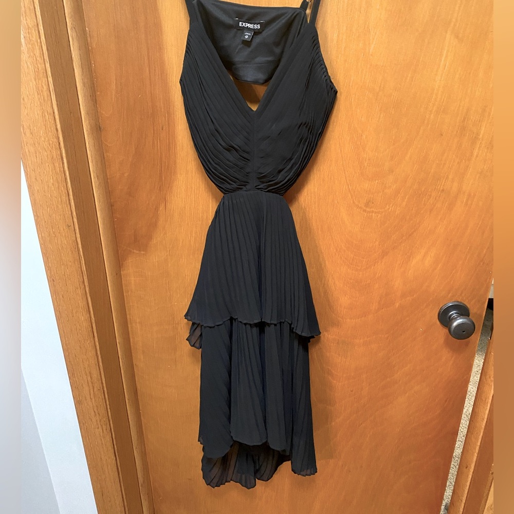 Black express pleated side cut-out mini dress